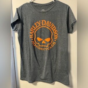 Harley-Davidson Skull Logo Gray and Orange Tee